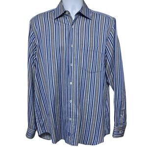 Bugatchi Striped Dress Shirt Blue Large